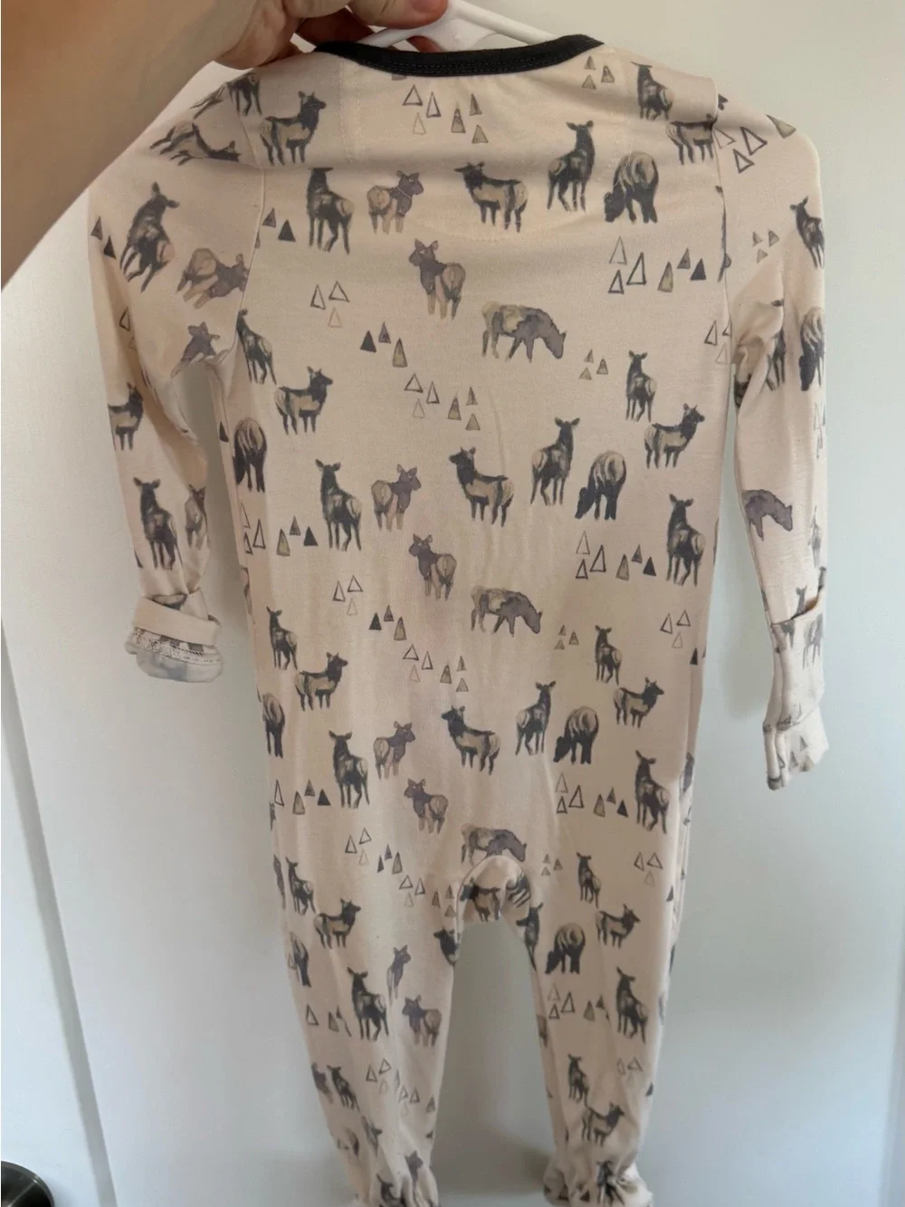Copper pearl Beige Deer-Print Footed One-Piece for Kids, 6-12 months